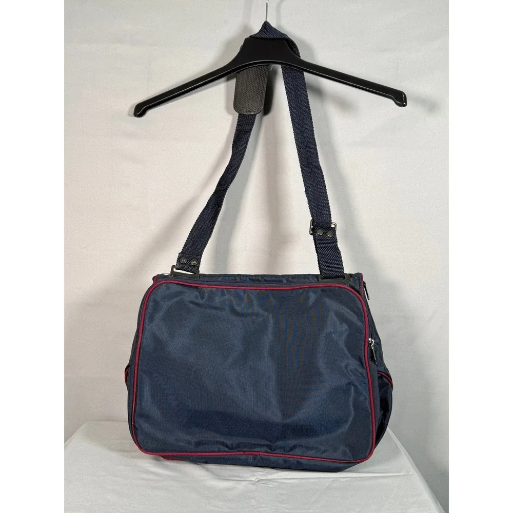 Vintage 1989 American Tourister Navy Blue Nylon Messenger Bag Red Trim 17x11x5
